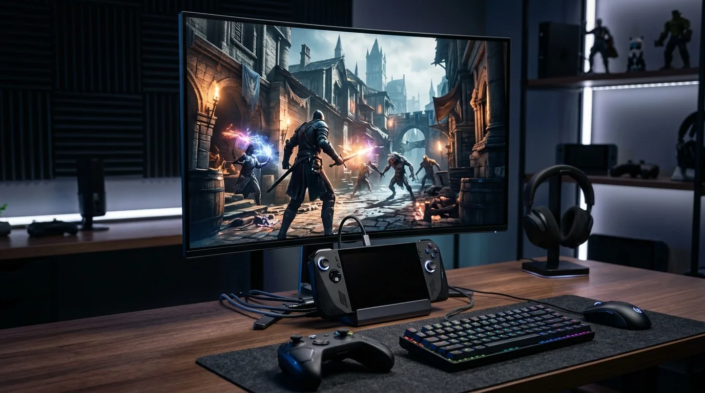 Gaming setup and screen representing ACE COMBAT 8 PC Launch Sets Up a Major October Battle